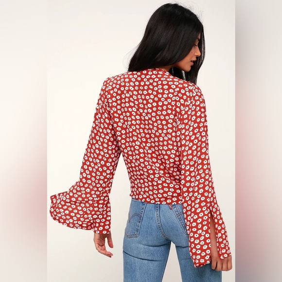 Faithfull the Brand Teguise Red Floral Print Tie-Front Top Size 4 Small - Picture 2 of 11